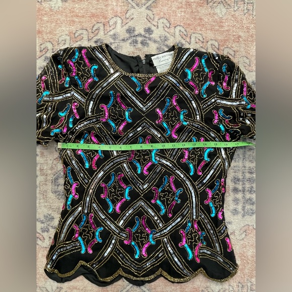 Papell Boutique 90/80s Silk Beaded Sequin Glam VTG Timeless Chic Blouse Women PS - Picture 4 of 5